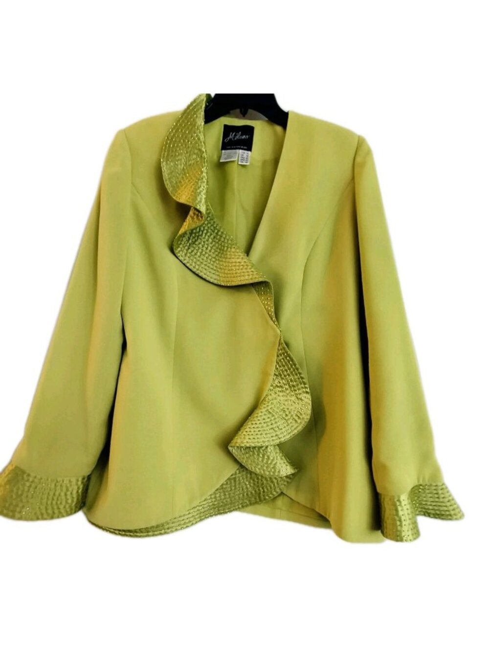 Milano Lemon Green Beaded Formal Tailored Blazer Size 14 European Elegance Renew